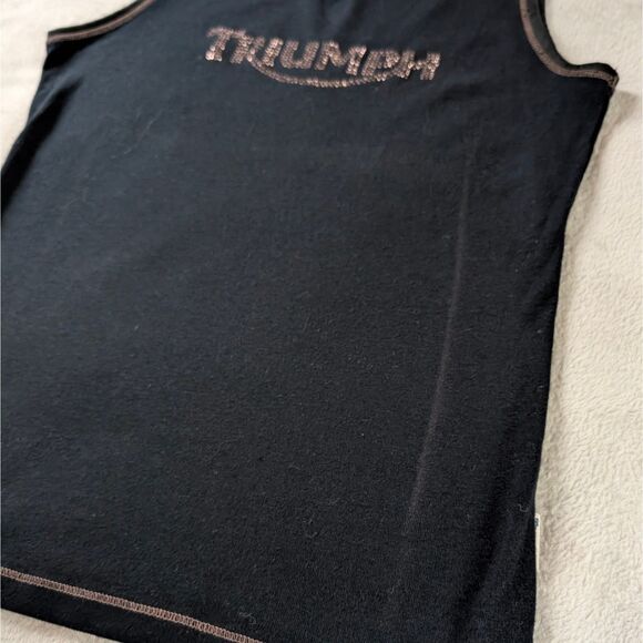 Triumph Motorcycle Graphic Tank Top Women's Large Black Rhinestone Logo Y2K - Picture 9 of 9